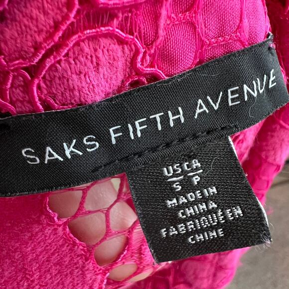 Saks Fifth Avenue Lace Button Up Collared Shirt Sheer 3/4 Sleeve Small Pink - Picture 2 of 13